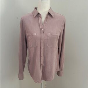 Chico's Soft Pink/Mauve Faux Suede Button Down Sz 0(4)